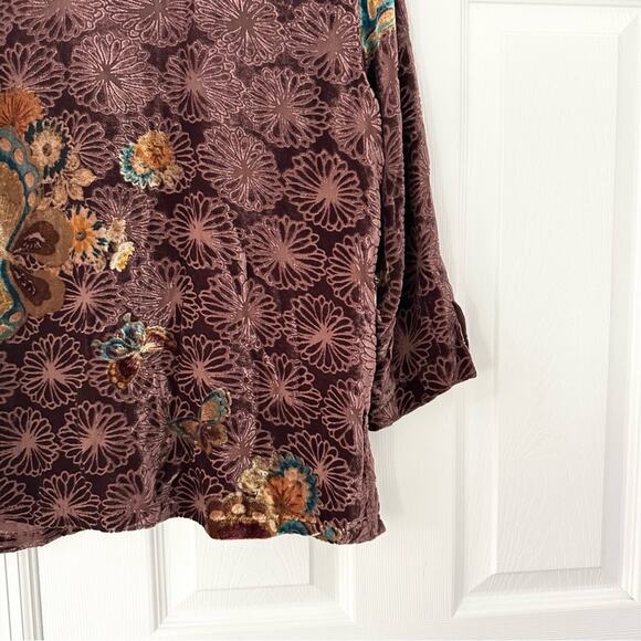 Citron Brown Velvet Butterfly Mandarin Collar Neck Button Up Blouse Small Asian - Picture 12 of 12